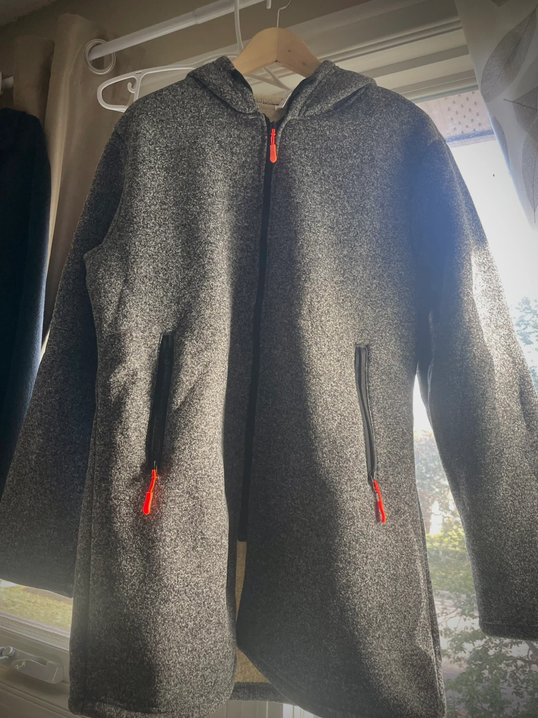 Grey Fleece-Lined Hoodie Jacket