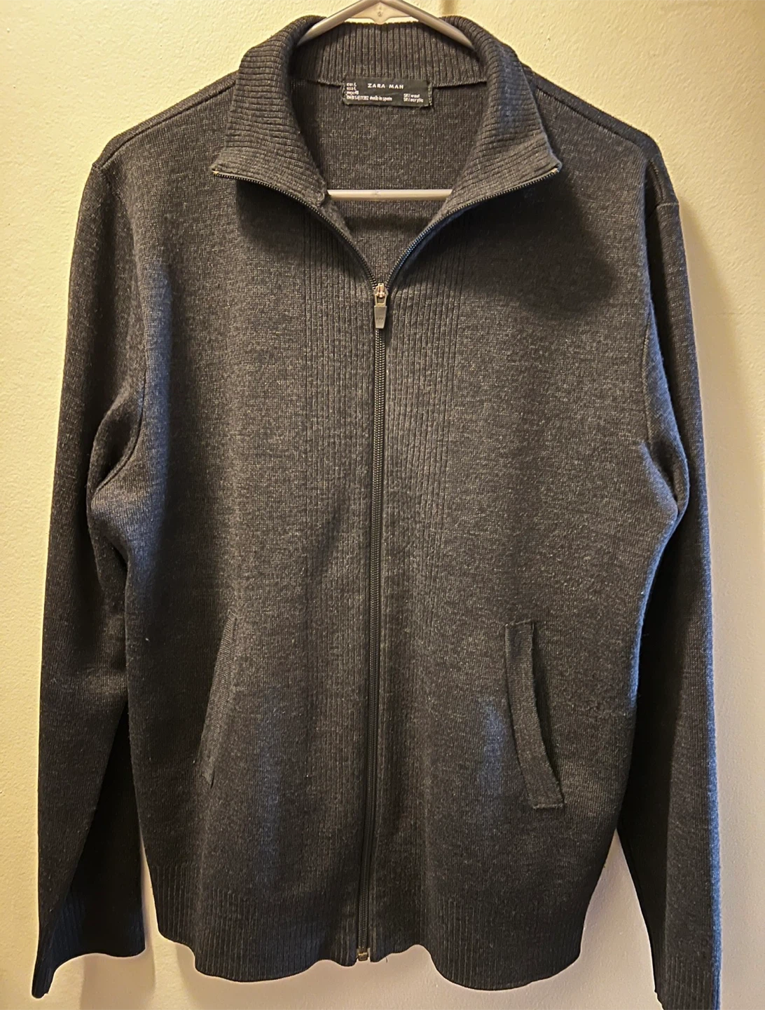Zara Man Dark Grey Full Zip Knit Sweater