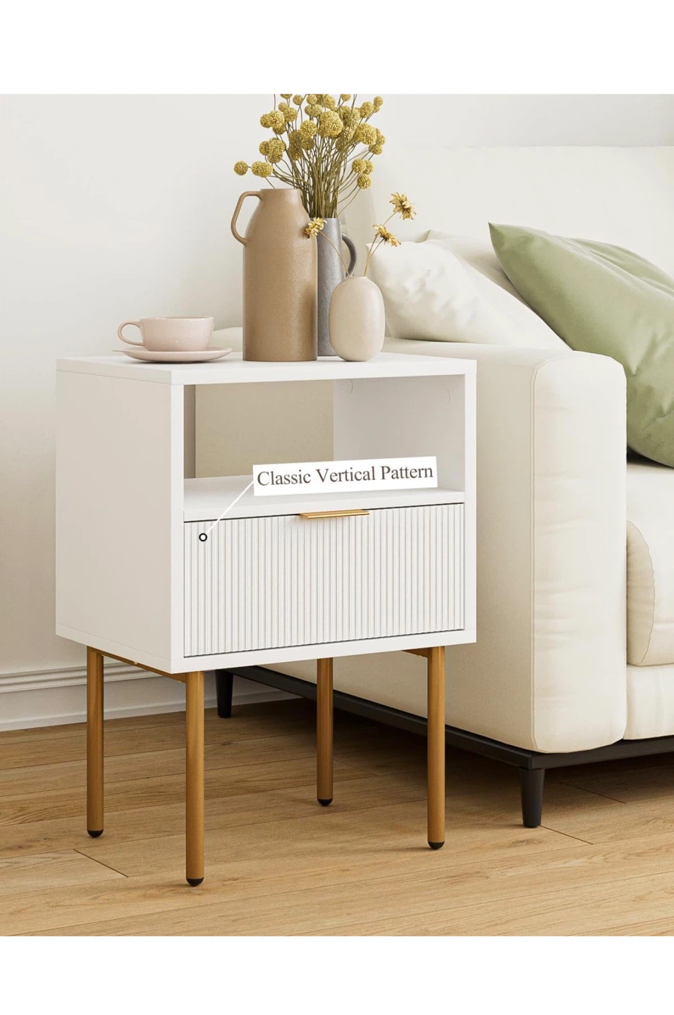 White Nightstand with Gold Legs