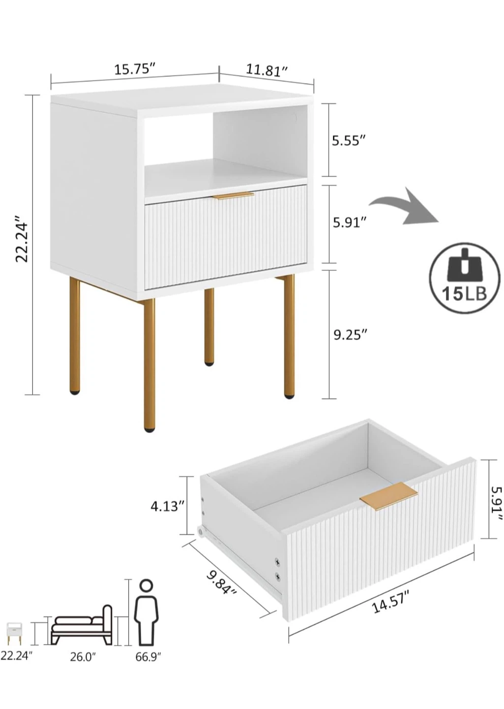 White Nightstand with Gold Legs - photo 2