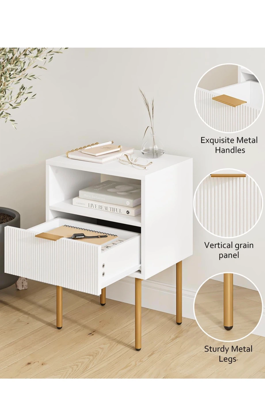 White Nightstand with Gold Legs - photo 3