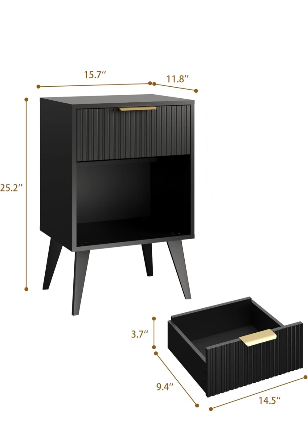Black Fluted Nightstand with Metal Handle - photo 2