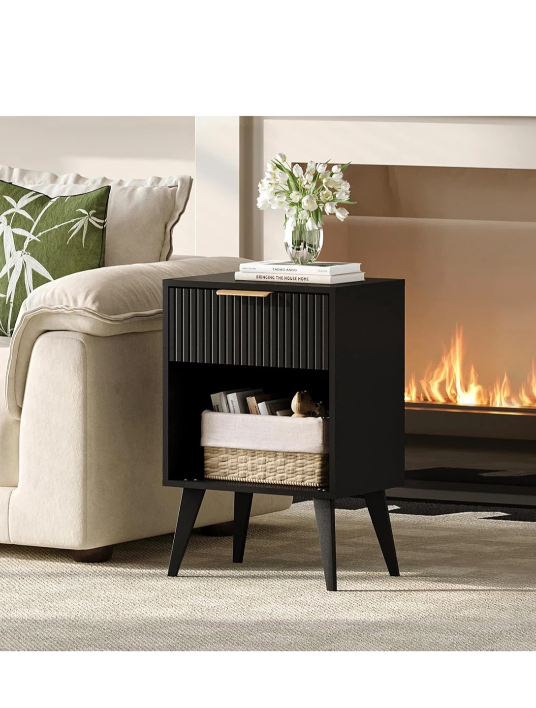 Black Fluted Nightstand with Metal Handle - photo 3