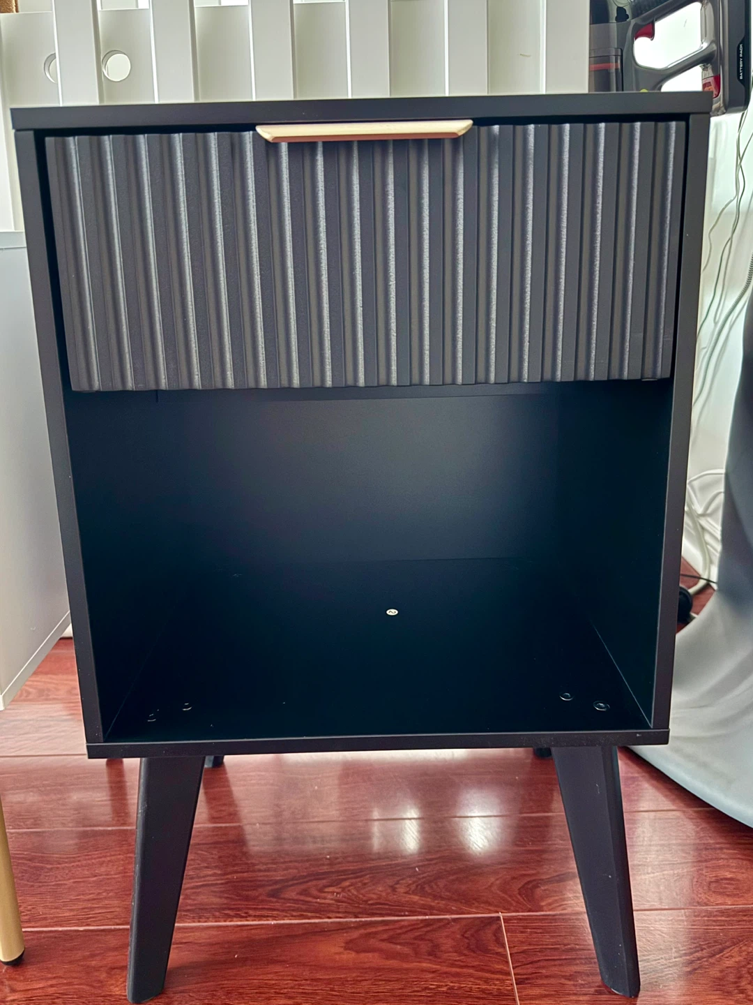 Black Fluted Nightstand with Metal Handle - photo 5