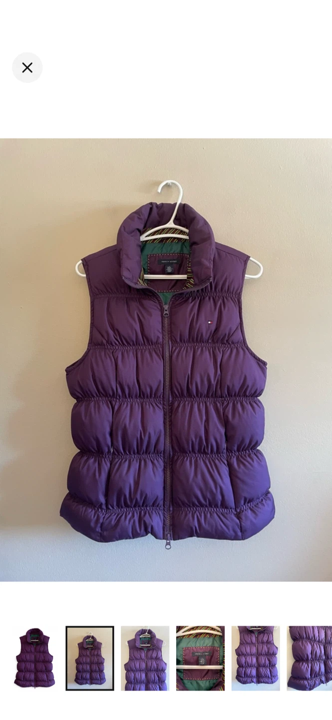 Vintage 90s Tommy Hilfiger Purple Quilted Down Vest – Large EUC