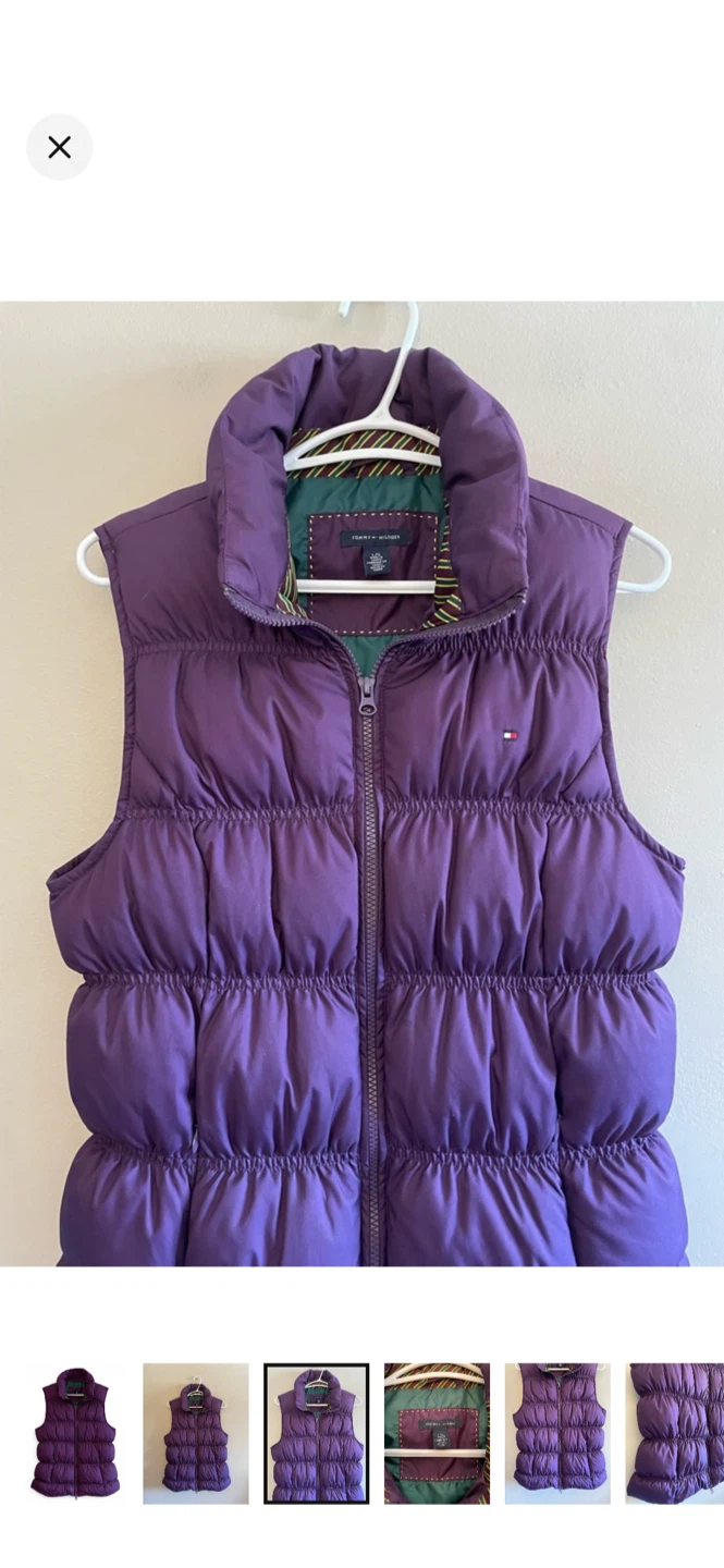 Vintage 90s Tommy Hilfiger Purple Quilted Down Vest – Large EUC - photo 2