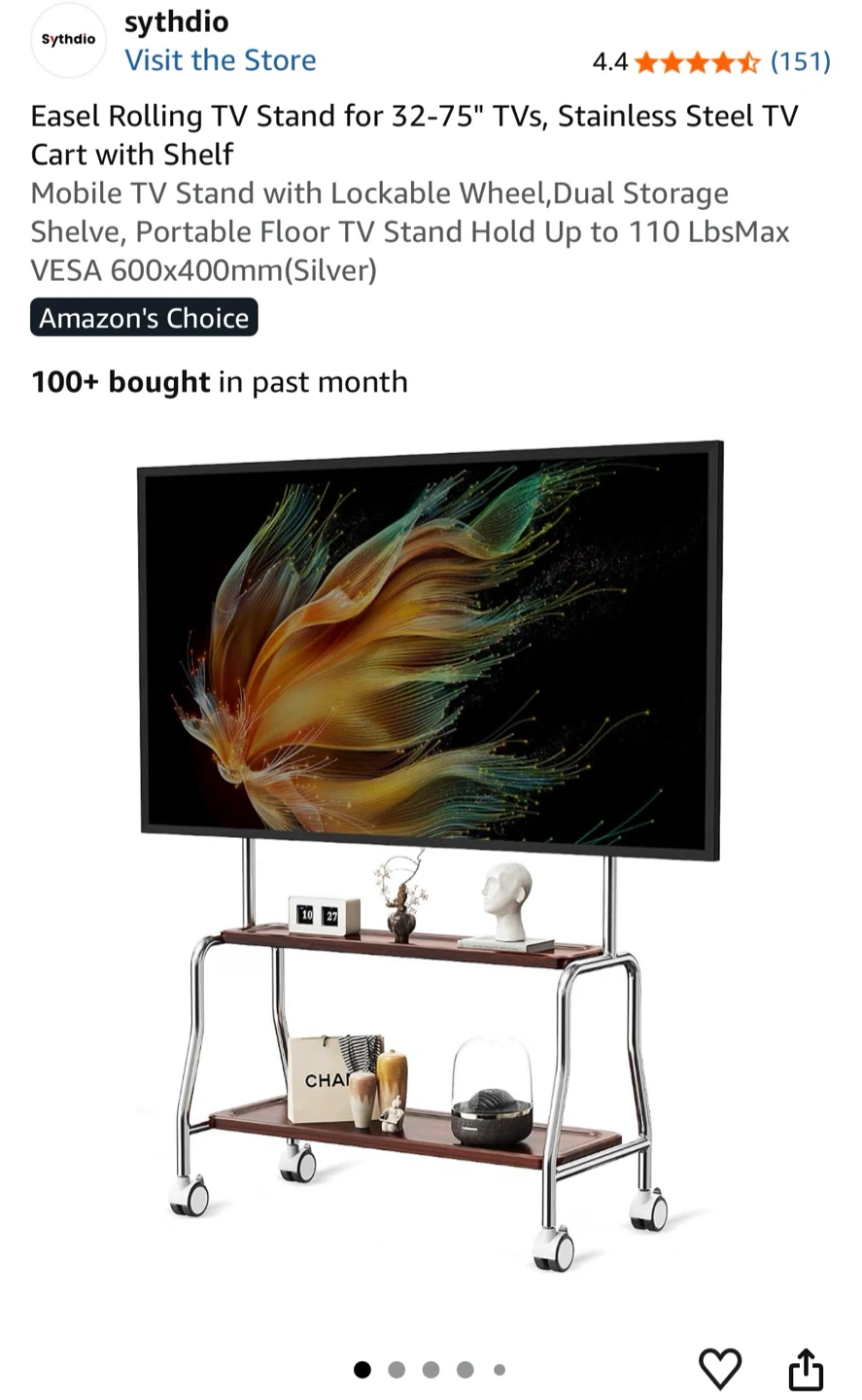 Easel Rolling TV Stand for 32-75" TVs with shelf - photo 5