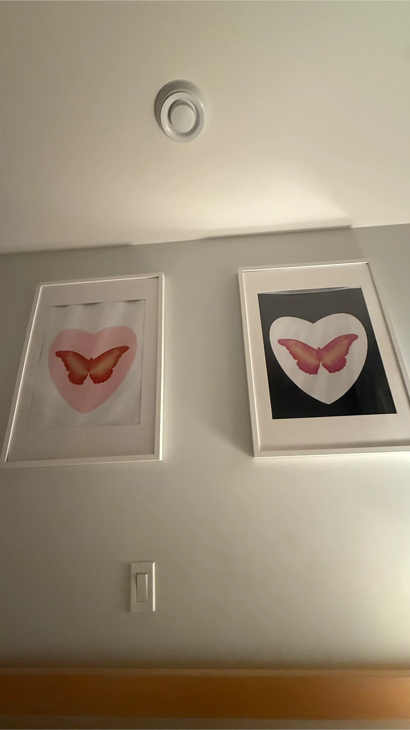 Set of two butterfly heart framed art prints