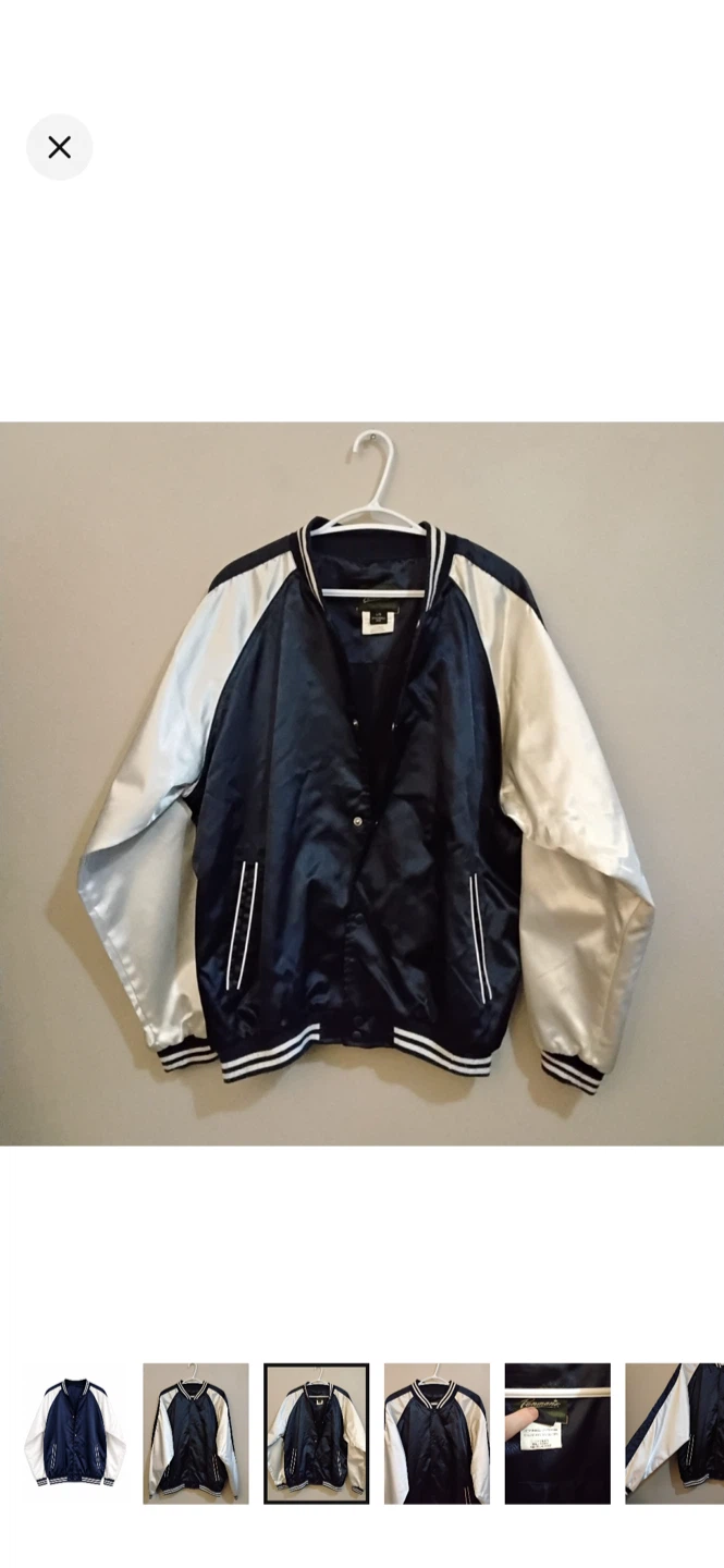 Vintage Penmans Navy White Satin Sukajan Souvenir Bomber Jacket