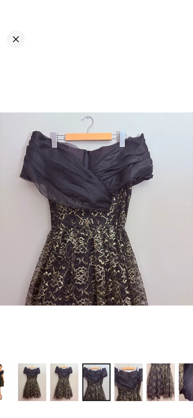 Vintage Black & Gold Lace Off-Shoulder Dress Crinoline Skirt - photo 2
