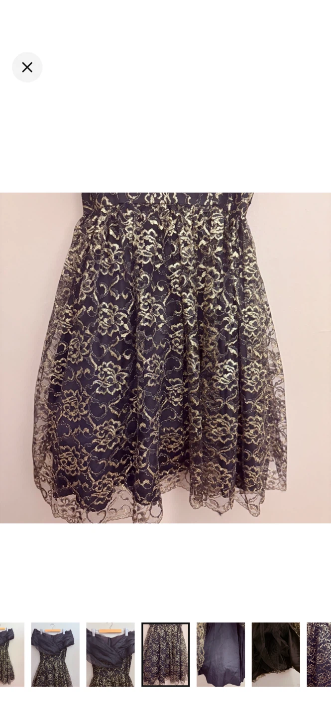 Vintage Black & Gold Lace Off-Shoulder Dress Crinoline Skirt - photo 4