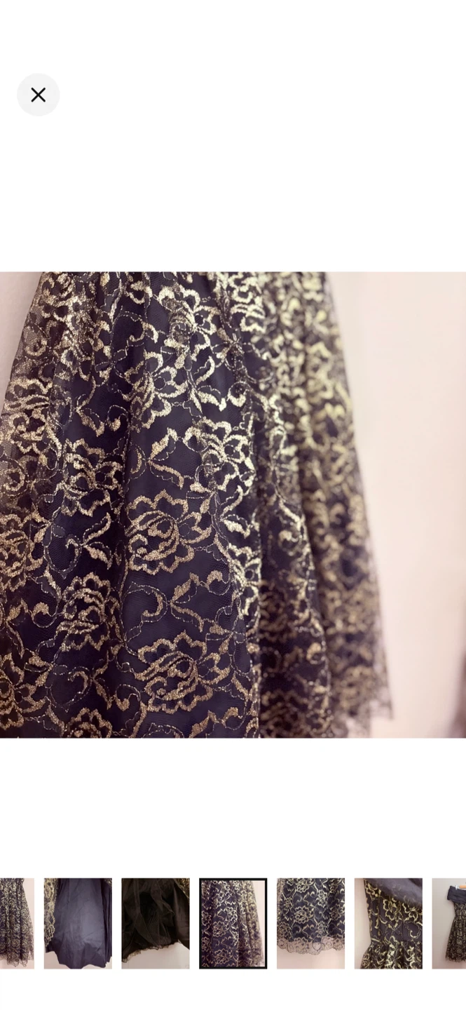Vintage Black & Gold Lace Off-Shoulder Dress Crinoline Skirt - photo 5