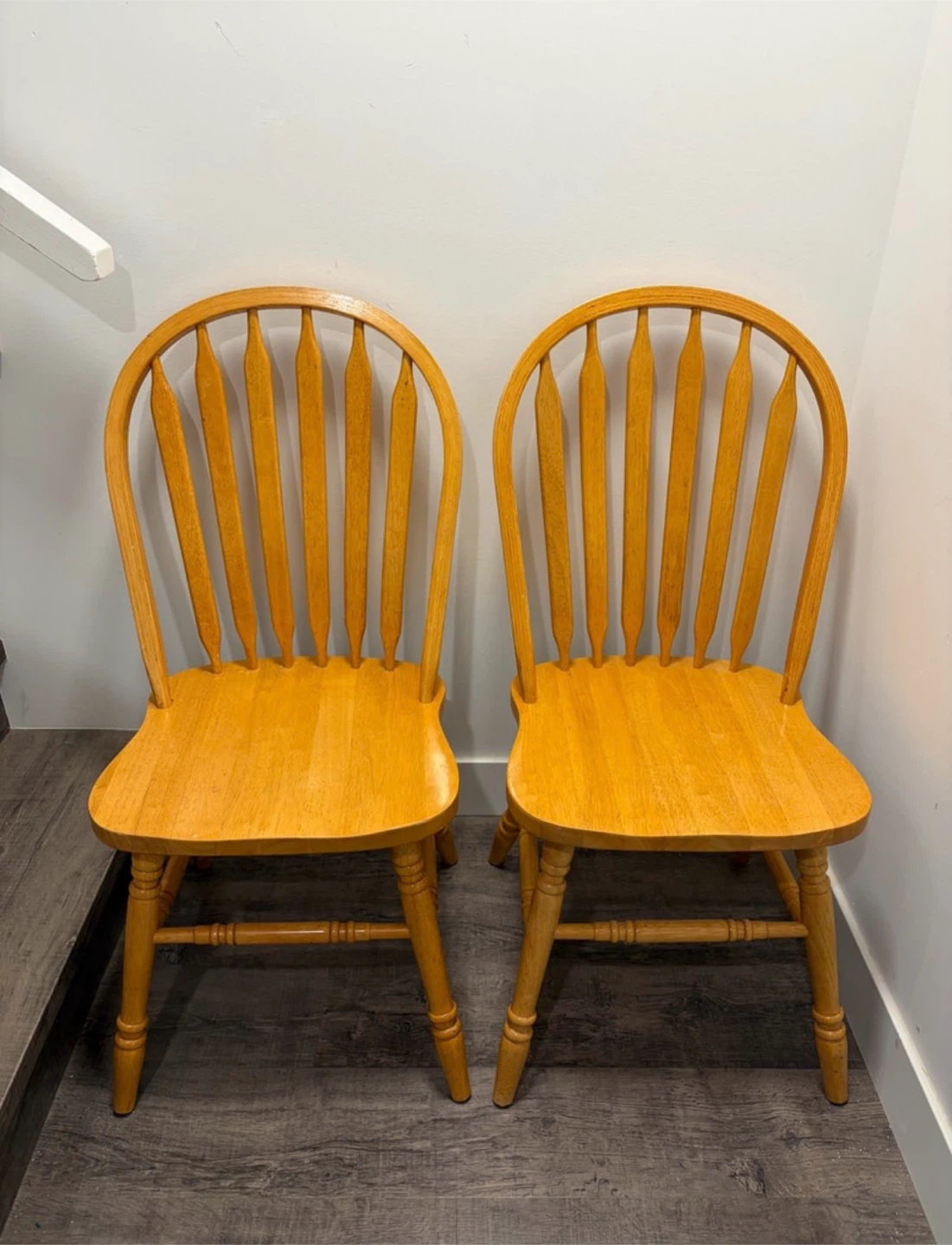 pair of wooden chairs for $50