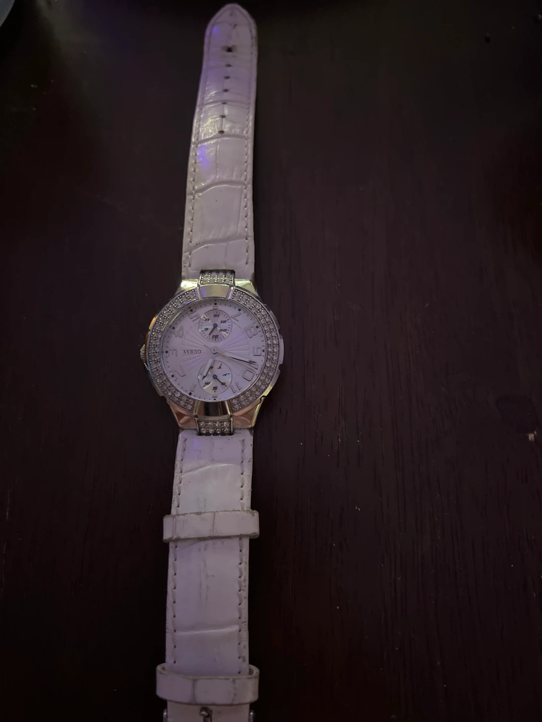 Guess White Leather Strap Watch