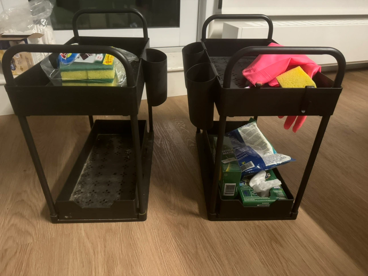 Two Black Under-Sink Storage Organizers