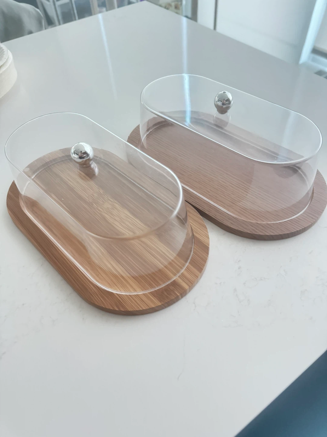 Set of 2 Oval Wood and Acrylic Serving Trays