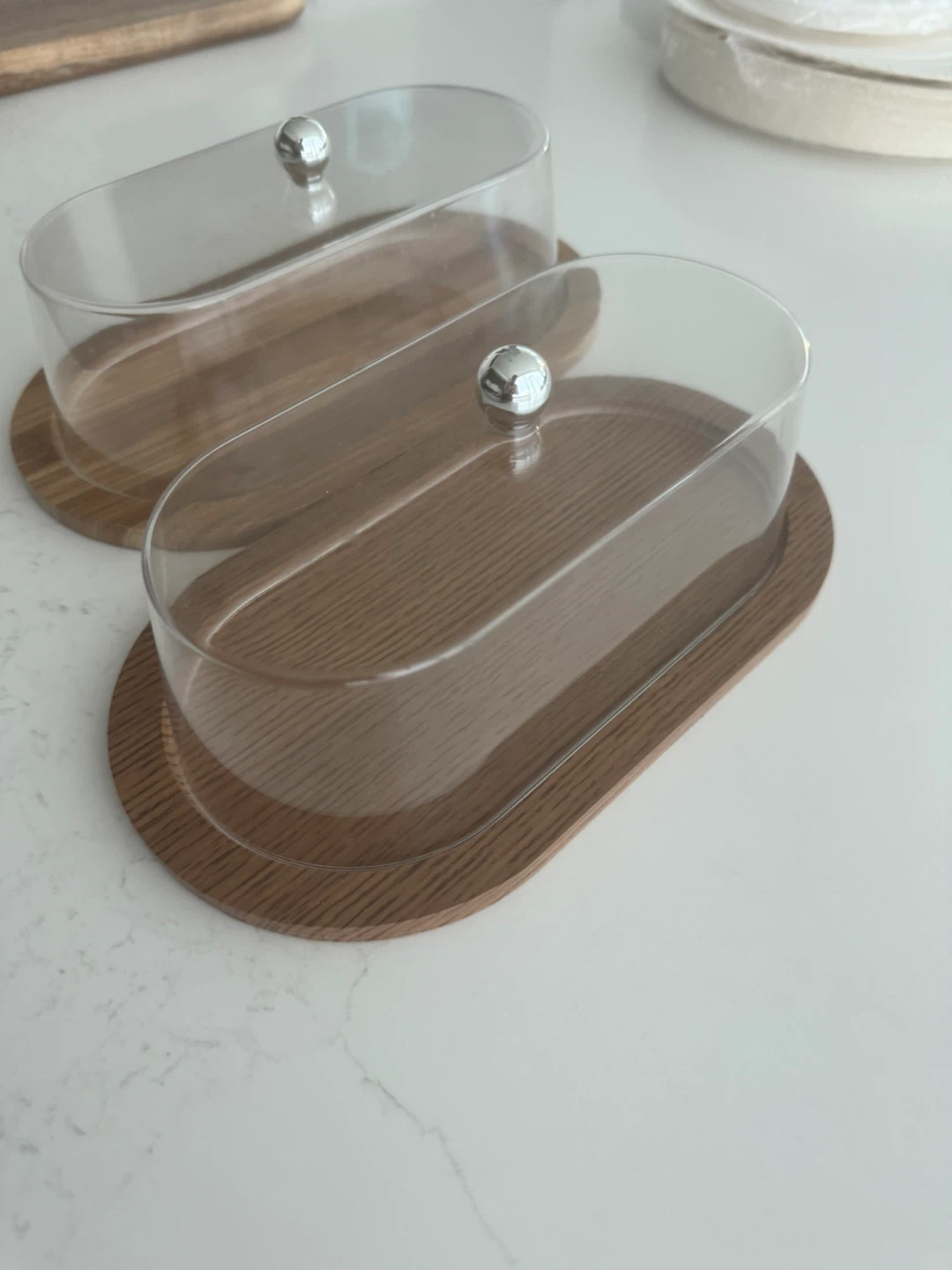 Set of 2 Oval Wood and Acrylic Serving Trays - photo 2