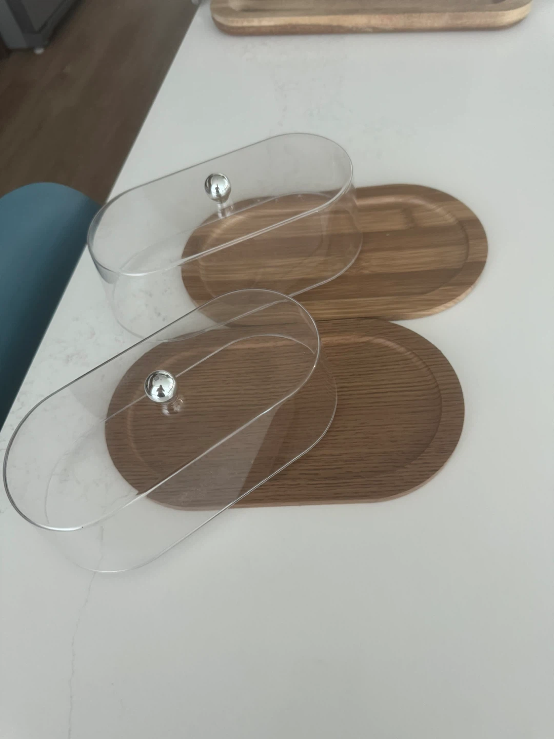 Set of 2 Oval Wood and Acrylic Serving Trays - photo 3