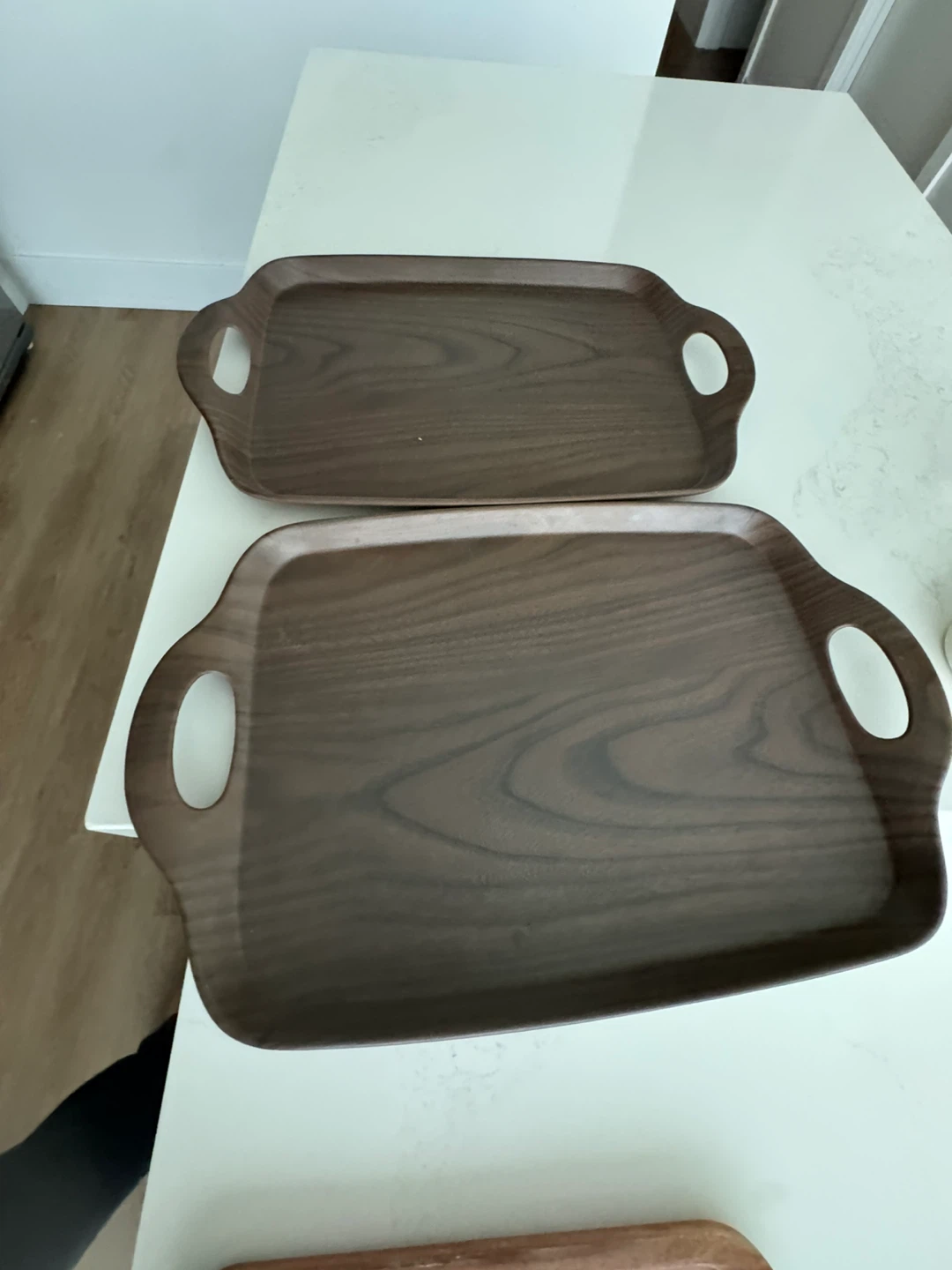 Set of Two Faux Wood Serving Trays