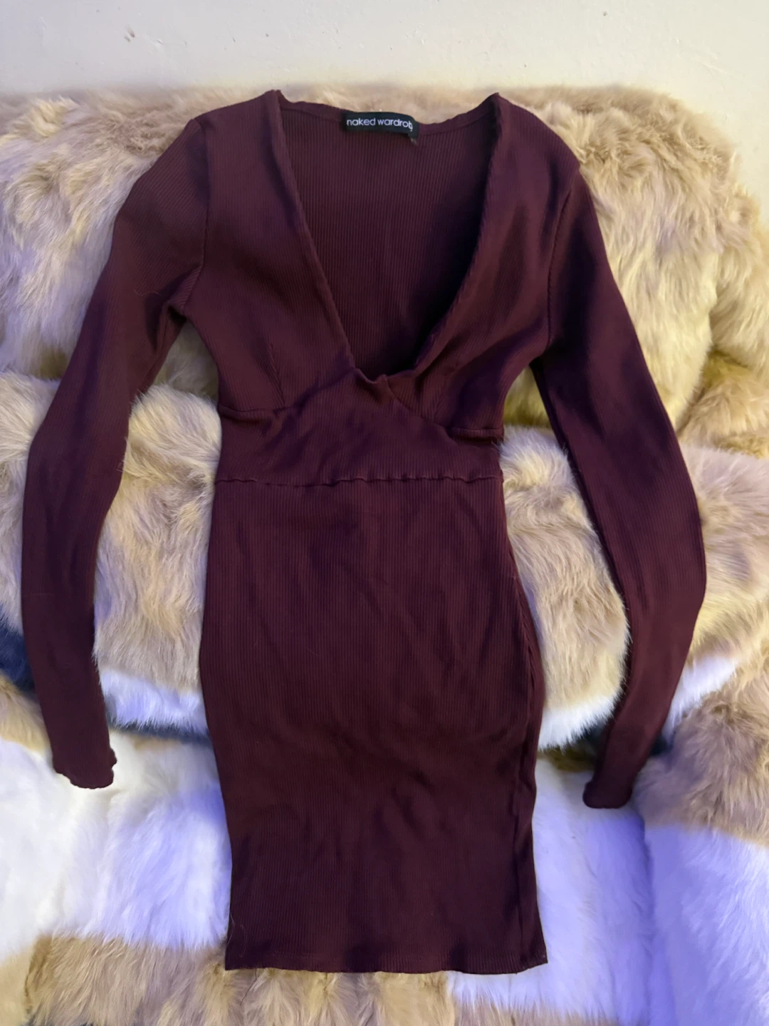 Naked Wardrobe Ribbed Long Sleeve Dress