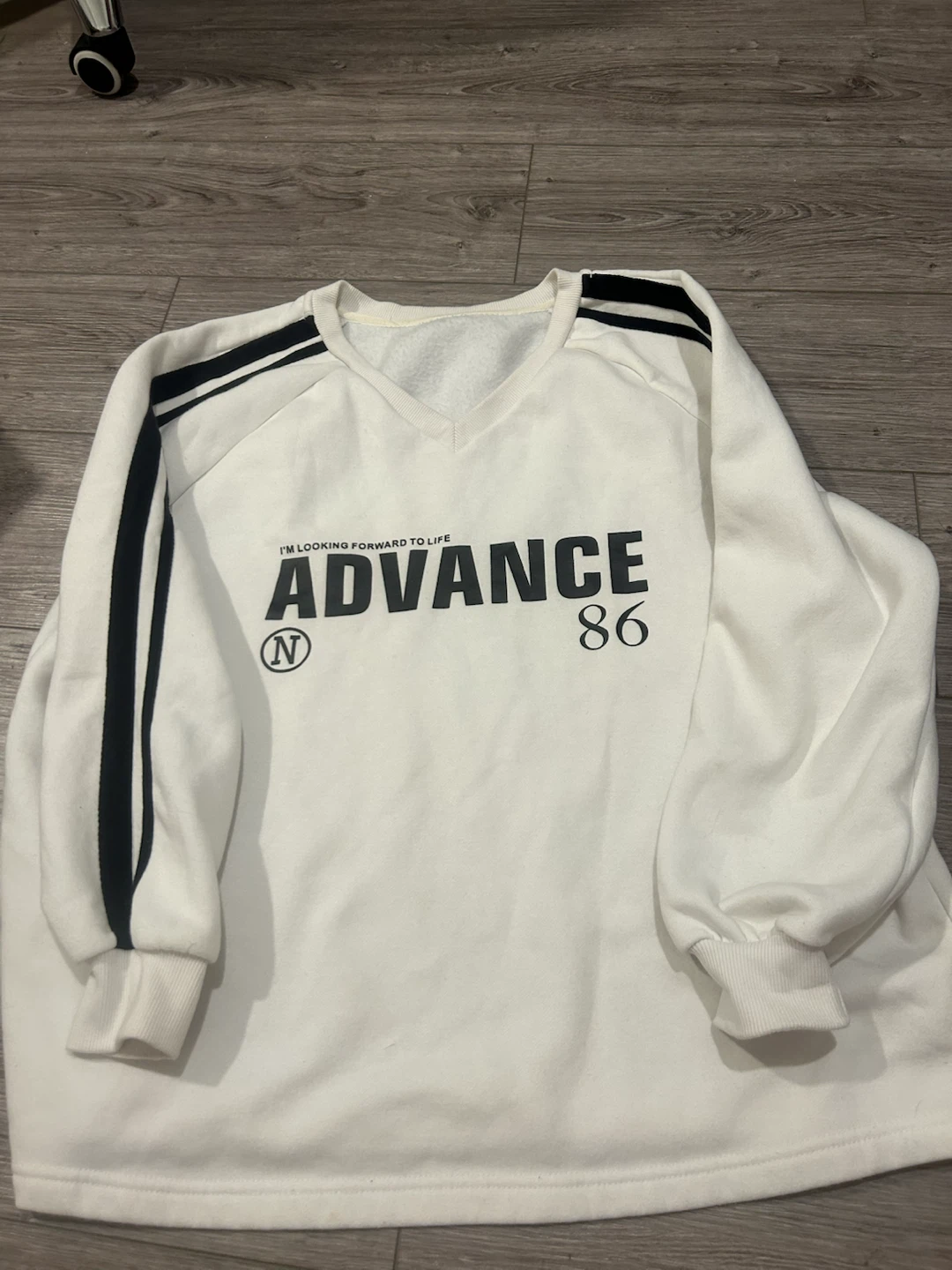White V-Neck Graphic Sweatshirt - Cotton