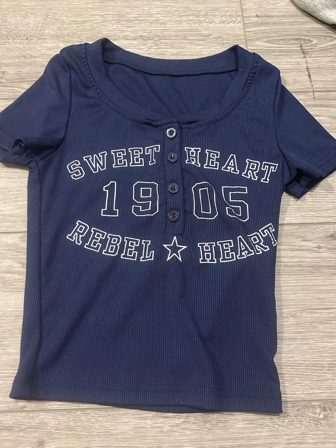 Navy Blue Ribbed Sweetheart Graphic Crop Top