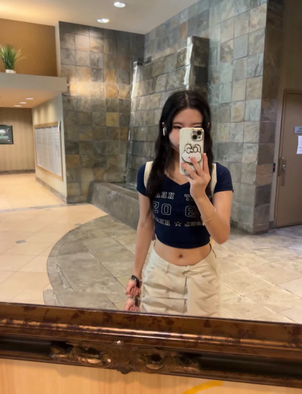 Navy Blue Ribbed Sweetheart Graphic Crop Top - photo 2