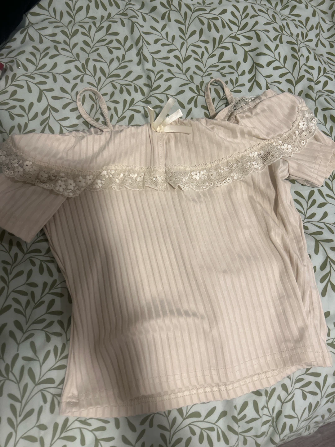 Beige Off-Shoulder Lace Detail Top