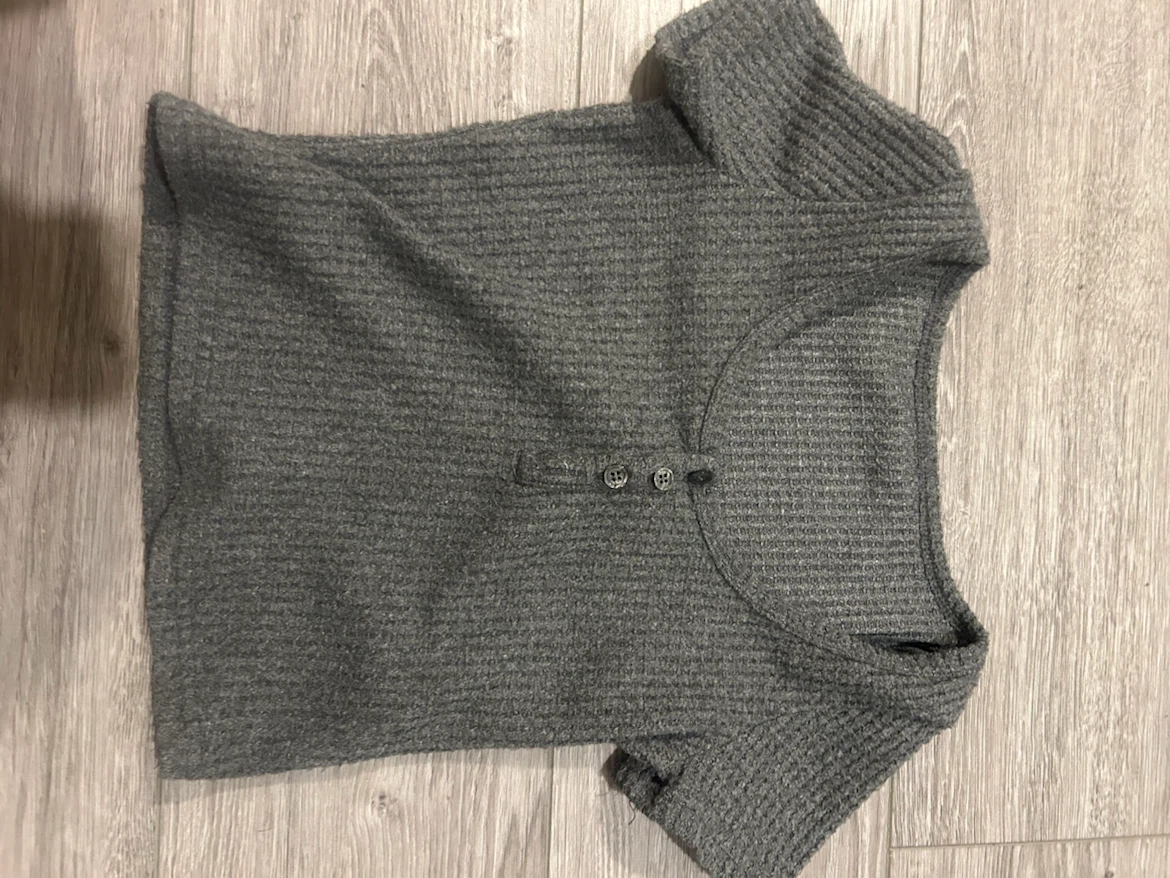 XS Grey Waffle-Knit Henley Top
