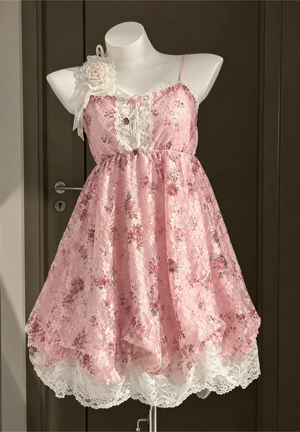 S Pink Floral Lace Lolita Dress / Top