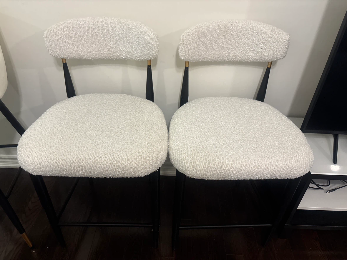 Two White Boucle Bar Stools