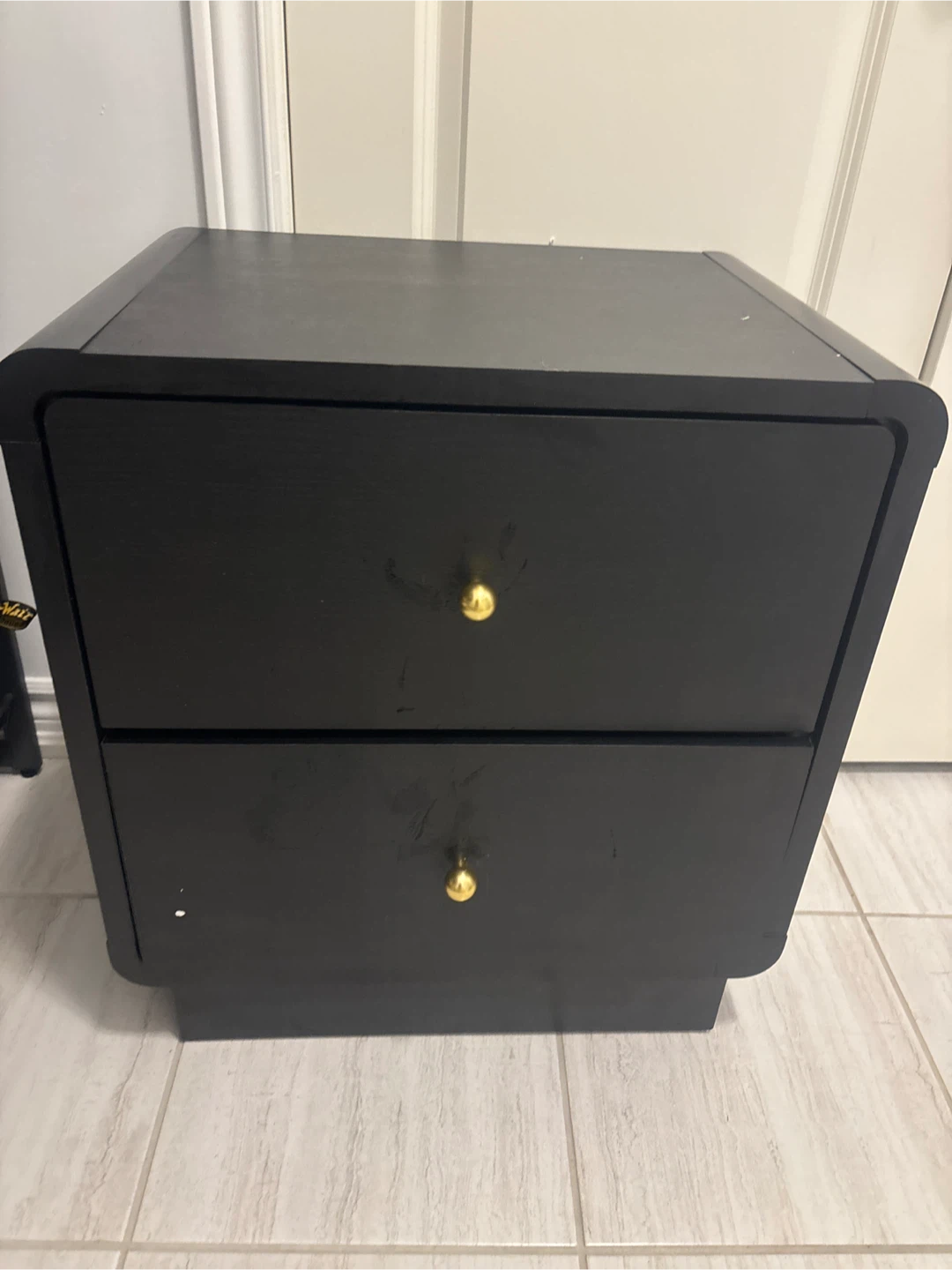 Black Nightstand with Two Drawers