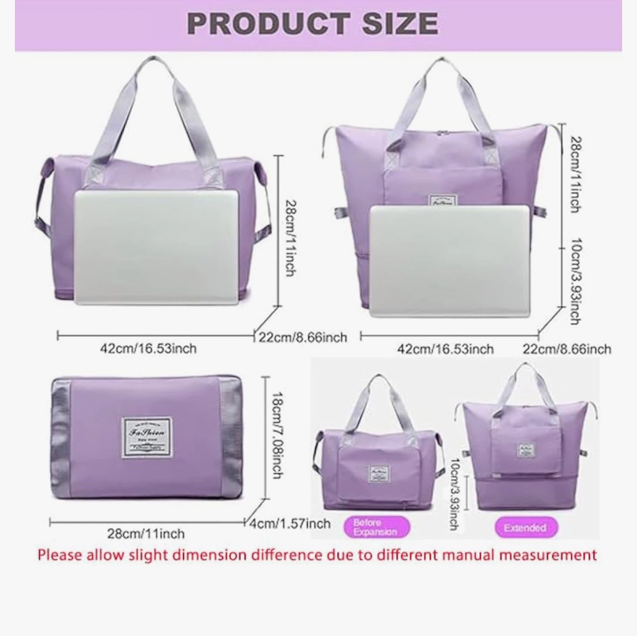 Brand New Purple Expandable Travel Tote Bag - photo 3