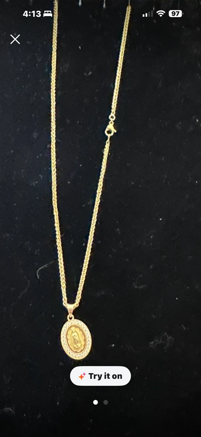14k Gold Tone laminated Virgin Mary Pendant Necklace