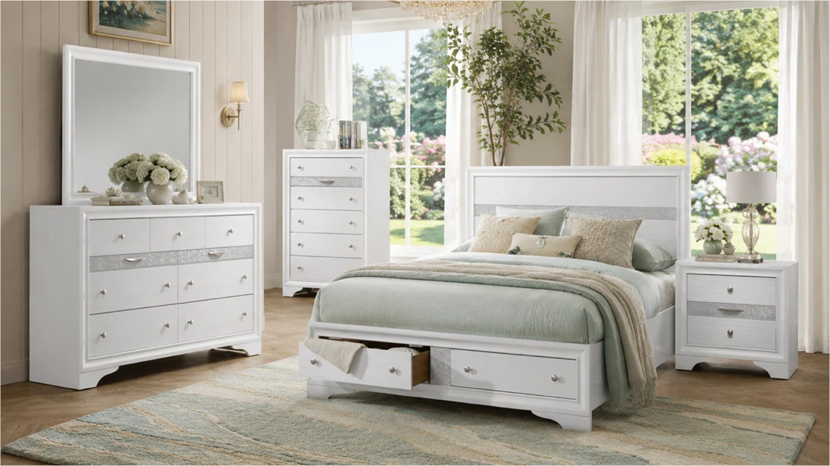 Alamar White Bedroom Set | Queen & King | Complete 4-Piece Set