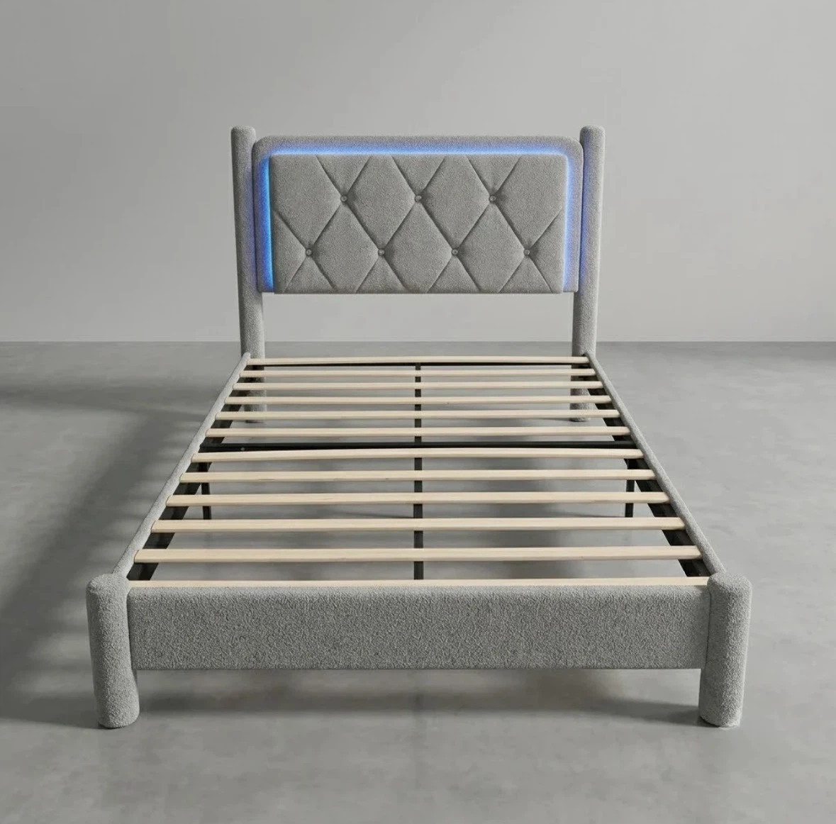 🛏️ Upholstered Single/Twin Bed Frame– Grey & Beige Fabric