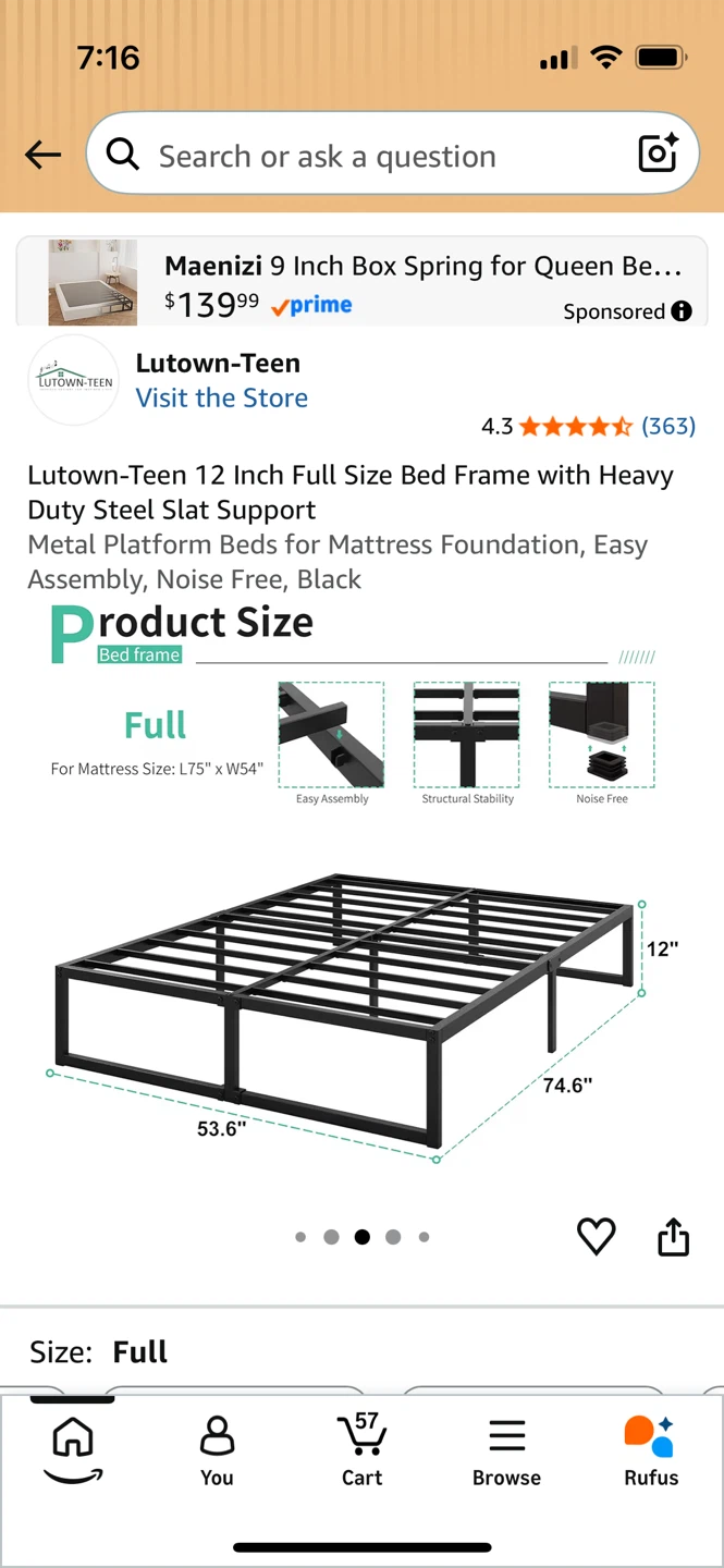 Lutown-Teen 12 Inch Full Size Steel Bed Frame