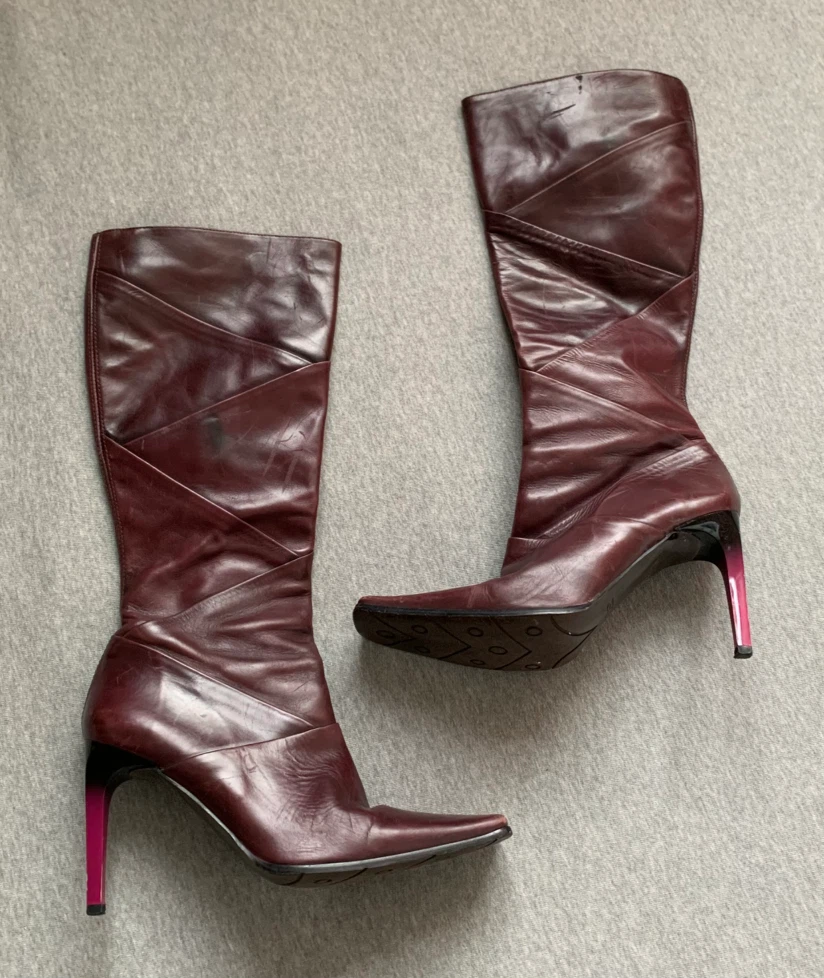 ALDO Burgundy Leather Knee-High Boots - Size 7.5 (38)