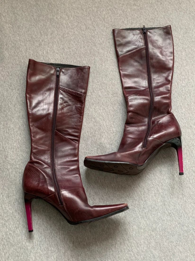 ALDO Burgundy Leather Knee-High Boots - Size 7.5 (38) - photo 2