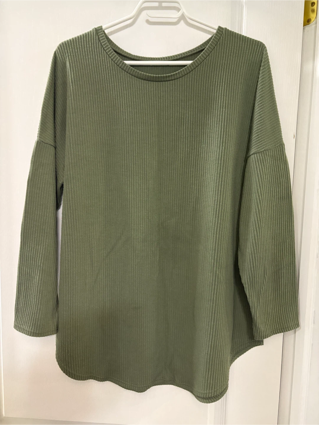 Olive Green Ribbed Long Sleeve Shirt