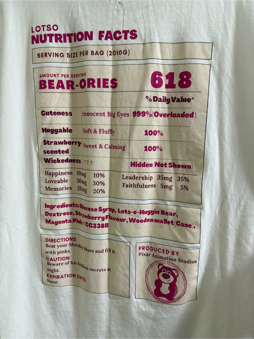 Uniqlo UTGP Toy Story Lotso Nutrition Facts T-Shirt - photo 4