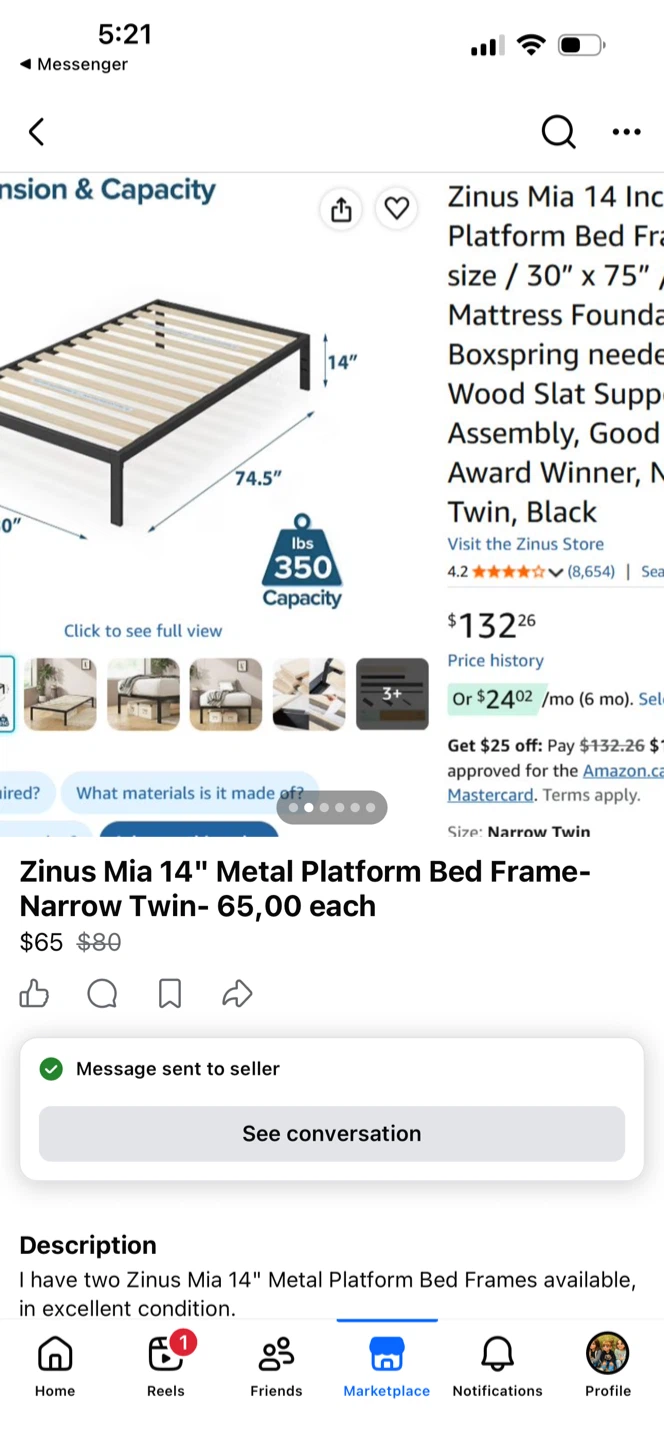 Zinus Mia 14" Narrow Twin Bed Frames