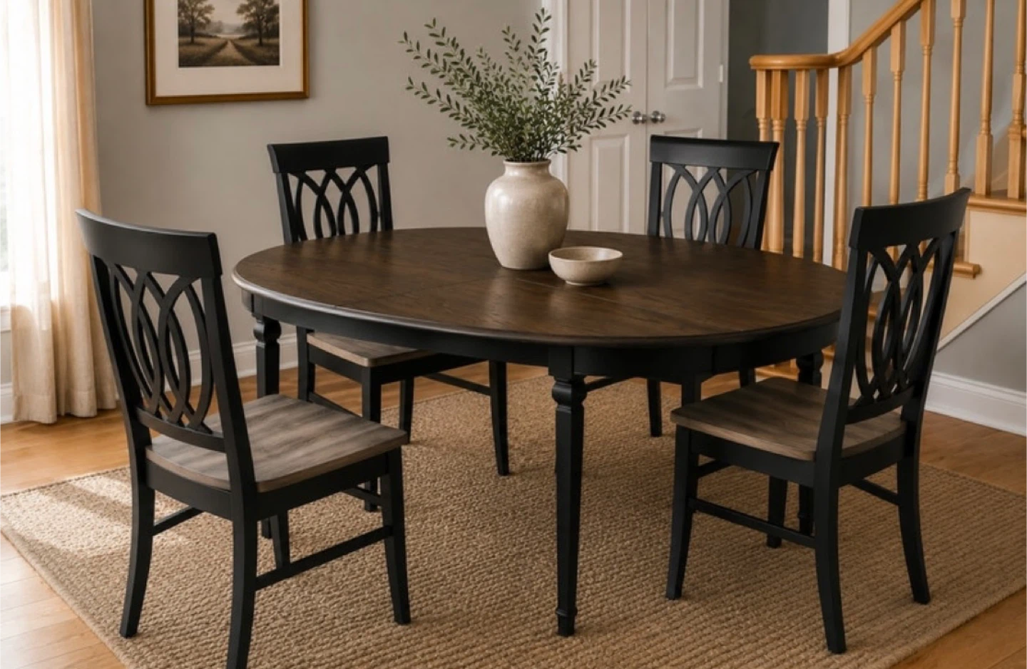 ✨ Solid Wood Gibbard Oval Dining Set | Table & 4 Pier 1 Chairs