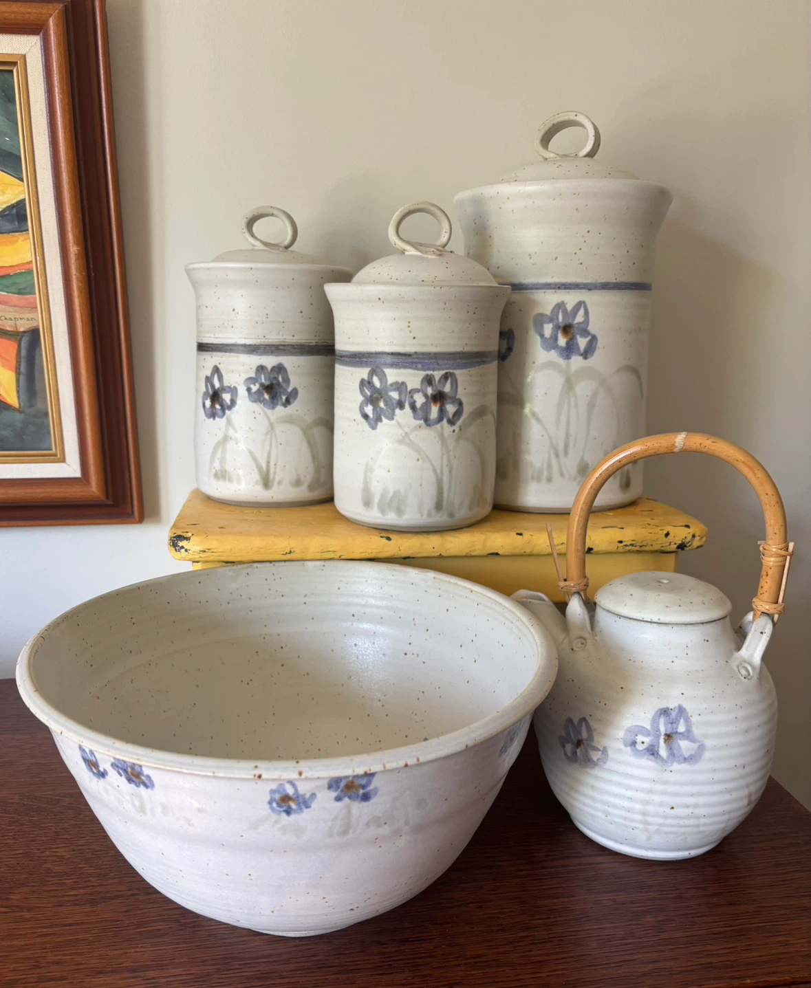 Vintage Studio Art Pottery Tea Set with 3 Canisters