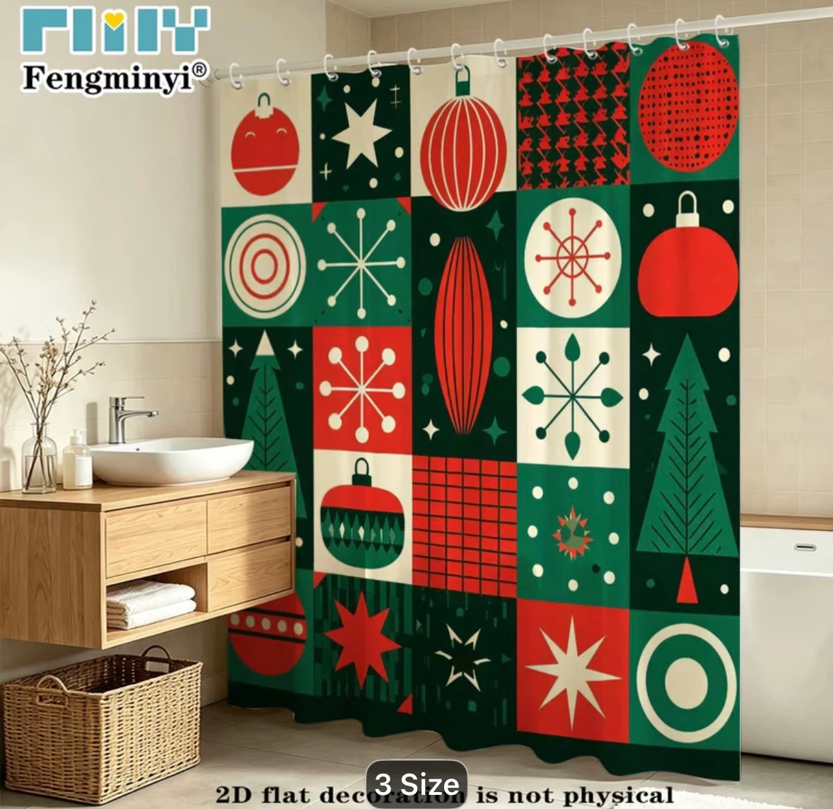 NEW Mid Century Modern  Christmas Shower Curtain