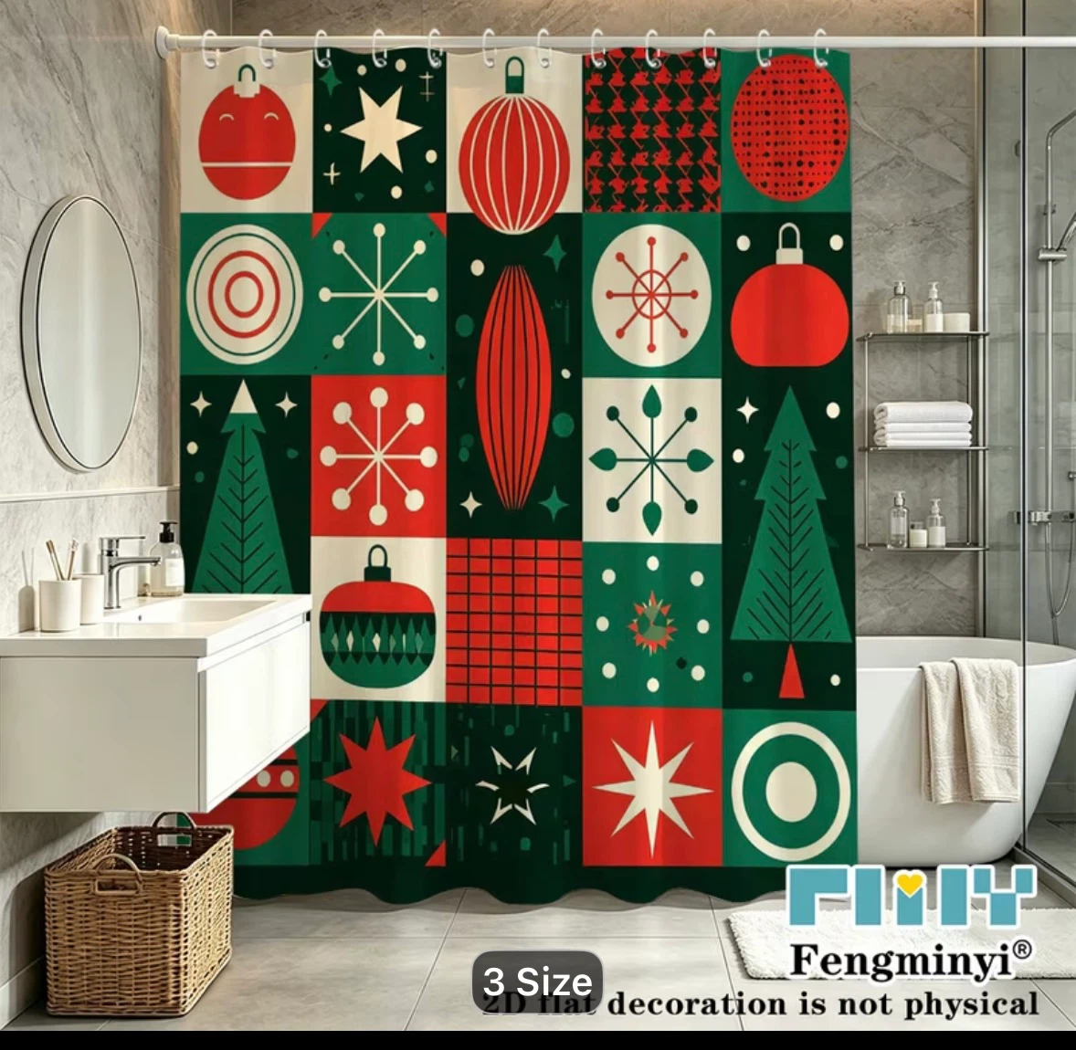 NEW Mid Century Modern  Christmas Shower Curtain - photo 3