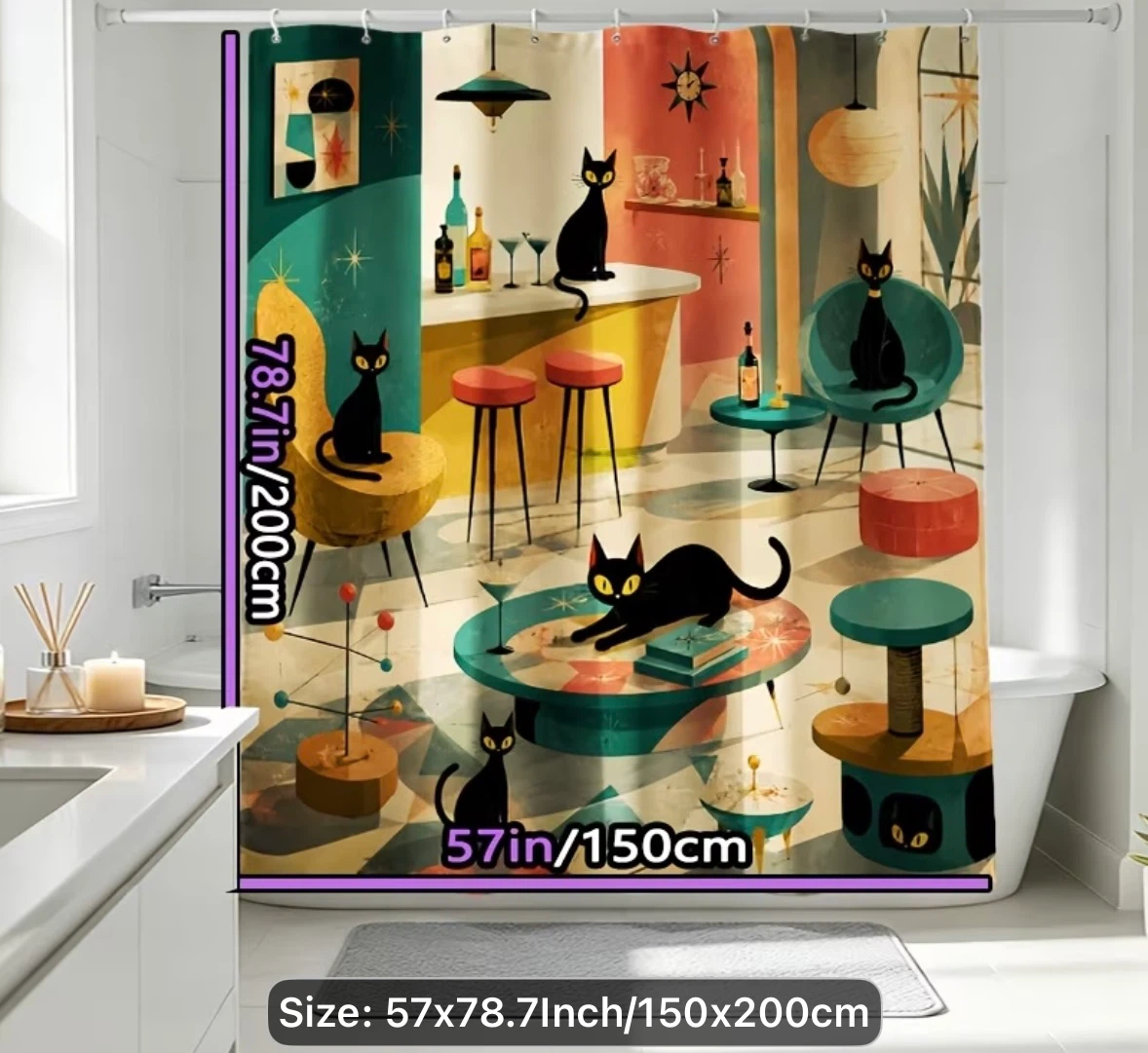 Mid-Century Cat Print Shower Curtain