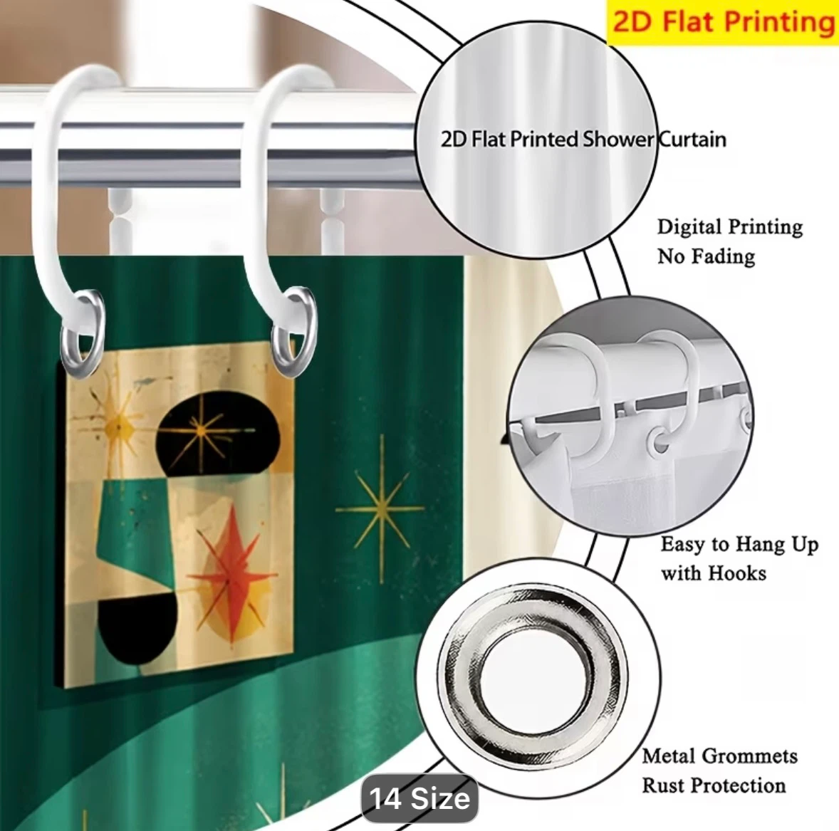 Mid-Century Cat Print Shower Curtain - photo 2