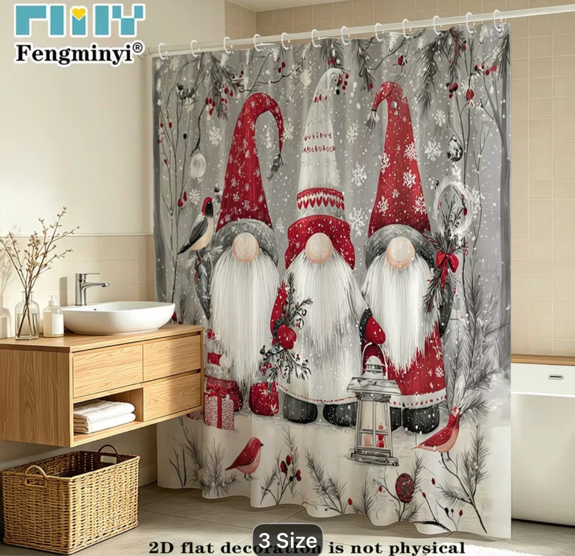 NEW Christmas Gnome Shower Curtain