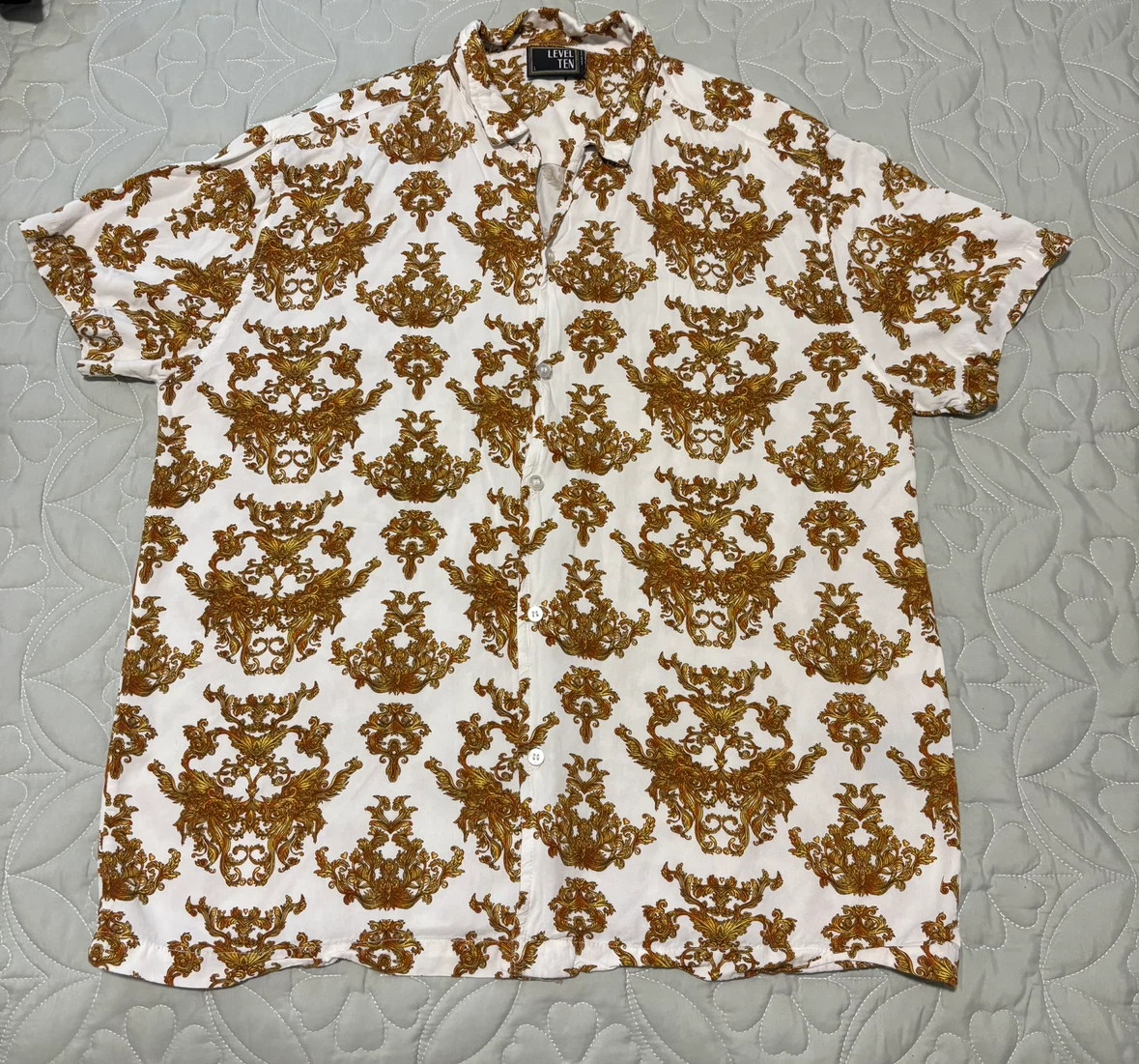 Level Ten Gold Baroque Print Button-Down Shirt